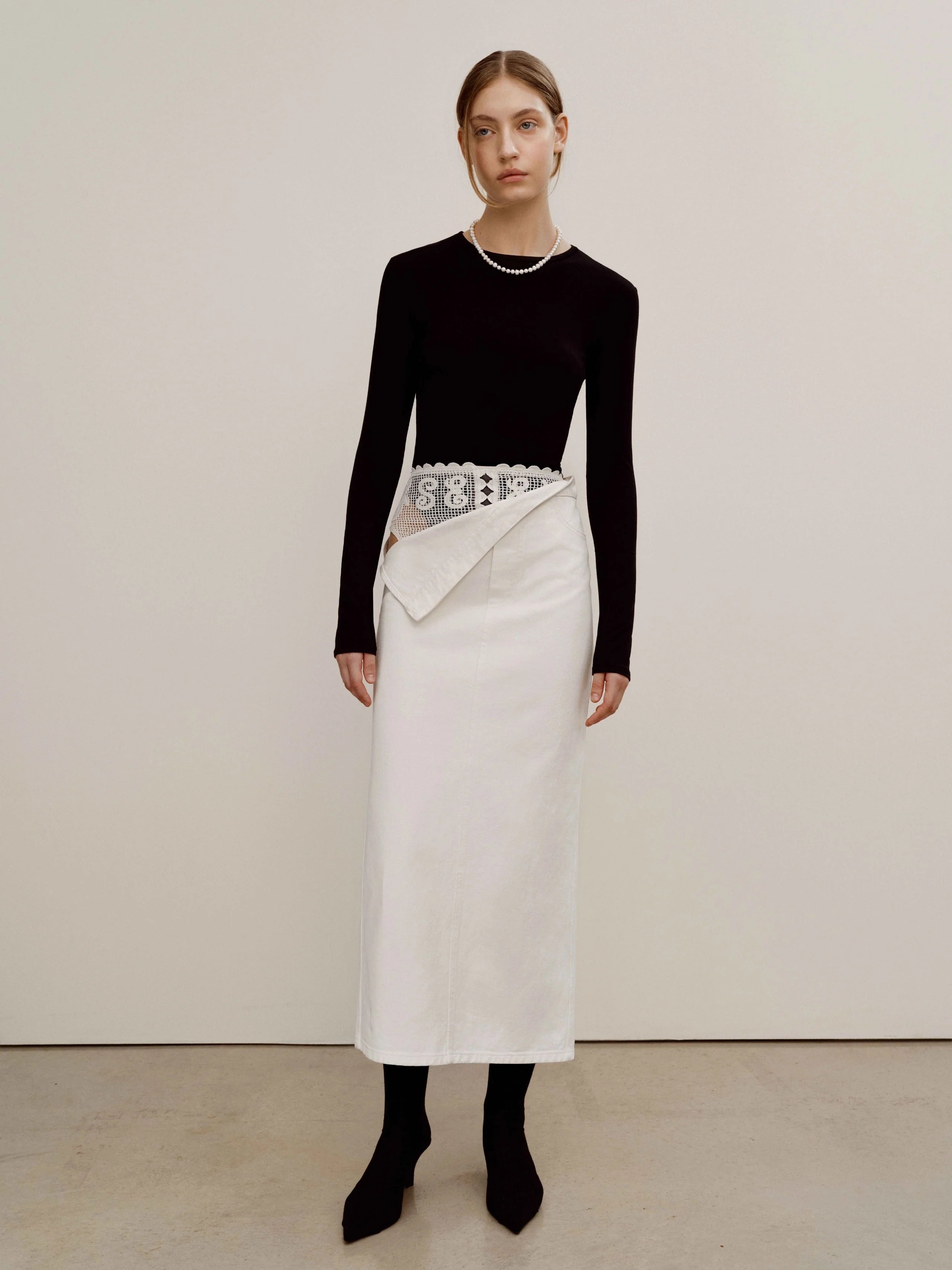 Macramé Exposé Denim Skirt