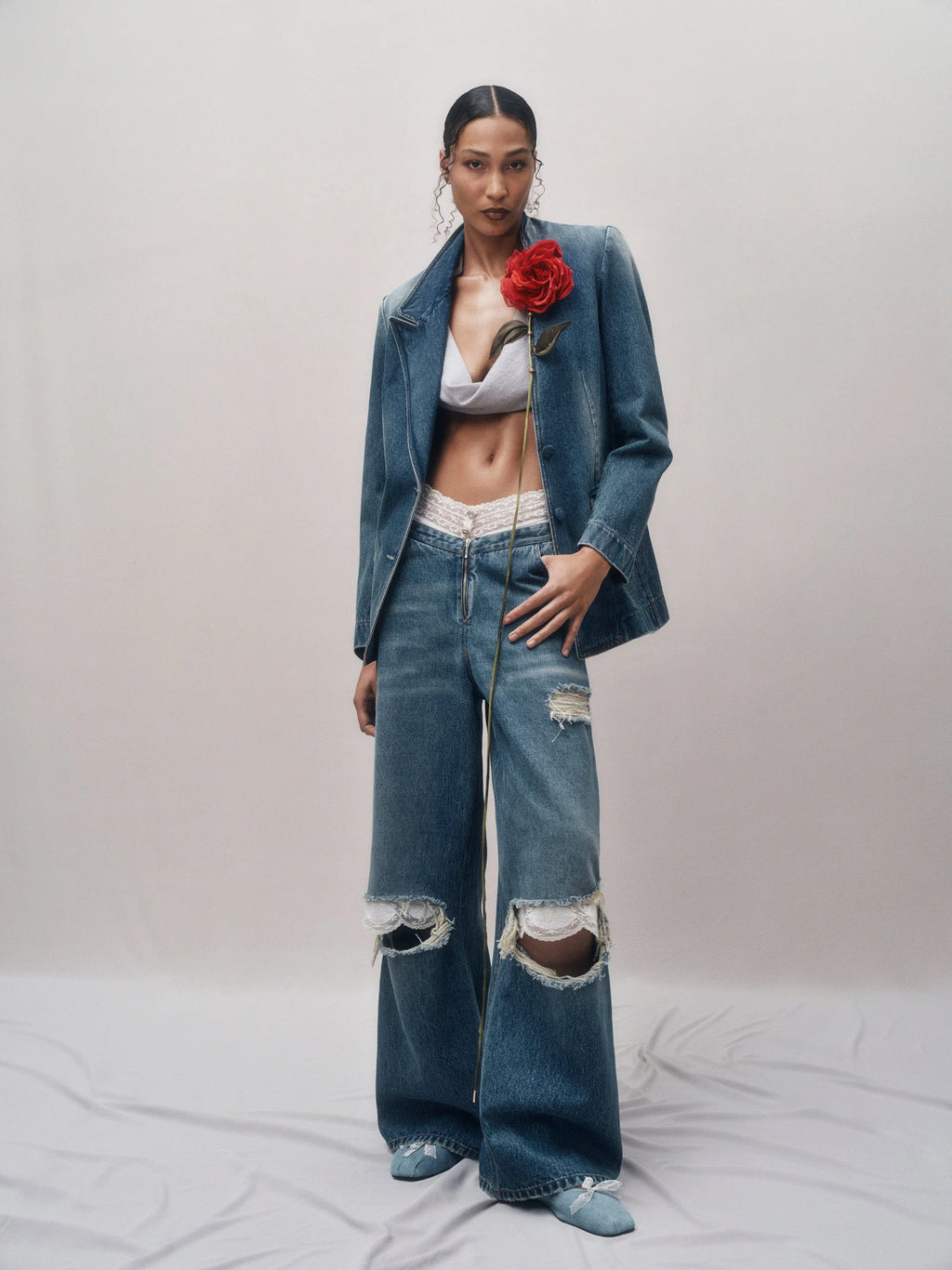 Carnivorous Rose Denim Blazer