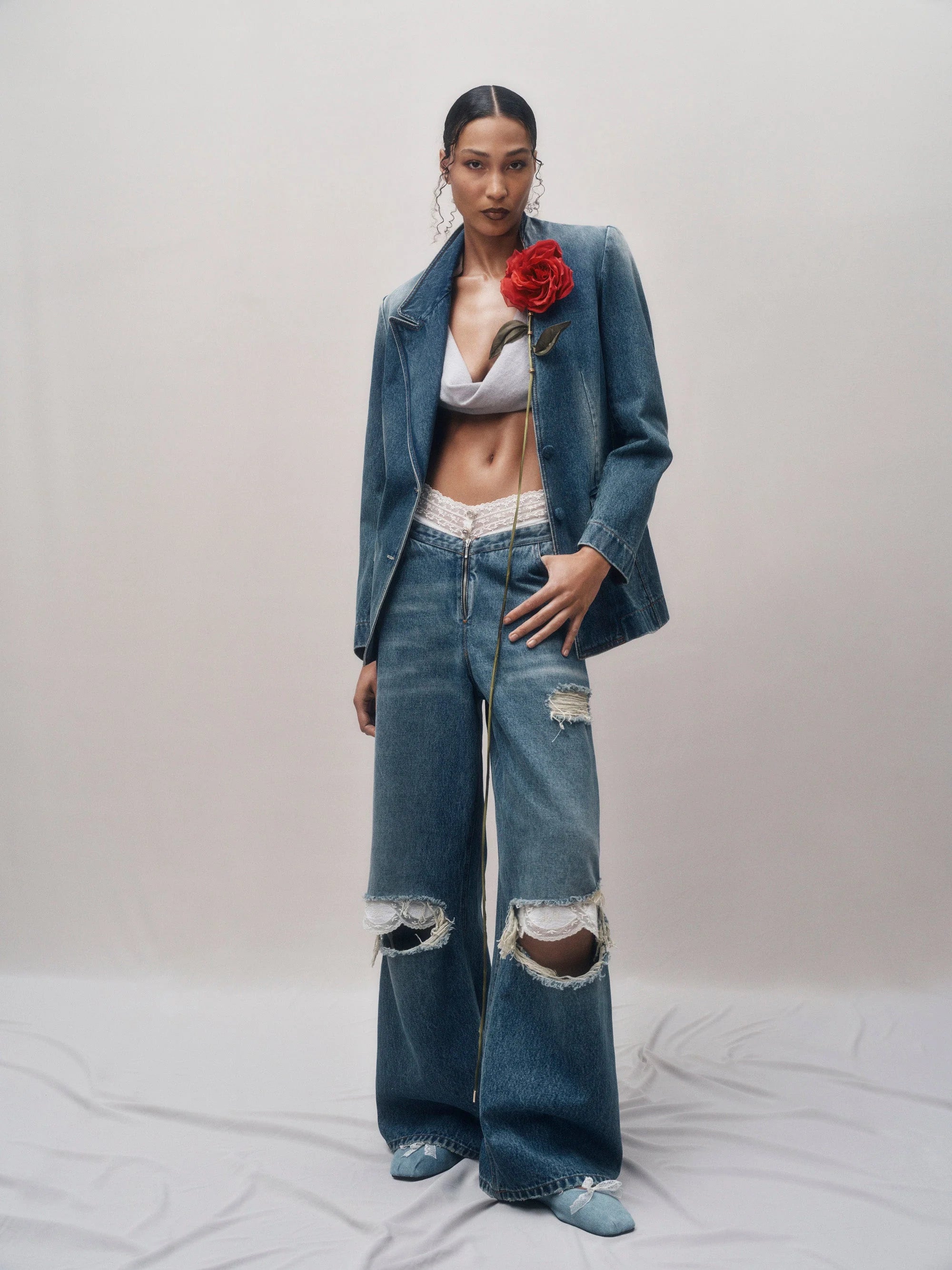 Carnivorous Rose Denim Blazer